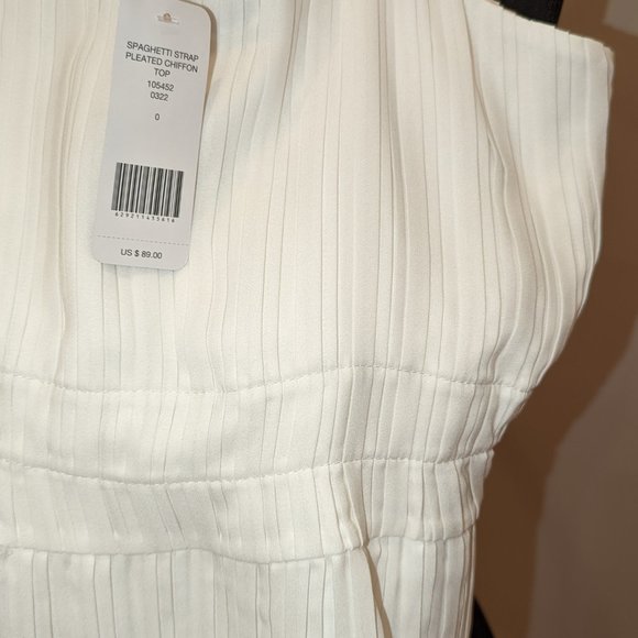 BEBE Spaghetti Strap Chiffon Pleated Top White 0 - Picture 2 of 4
